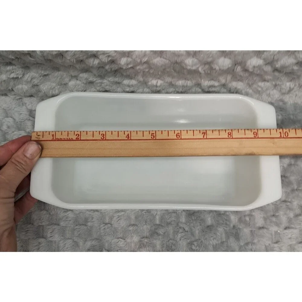 VTG Pyrex 913 Ovenware Loaf Bread Pan Blue Snowflake Garland Design Baking Dish